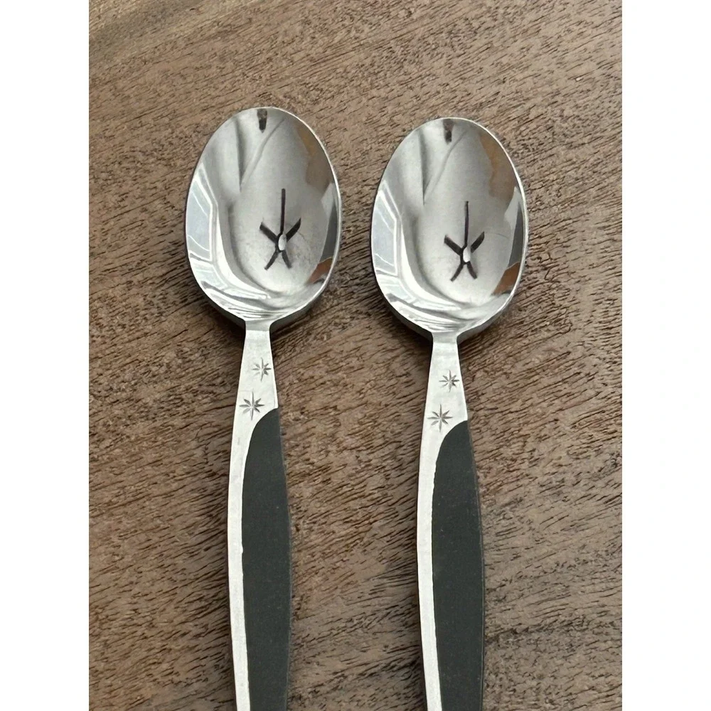 Vintage Mar-Crest Ebony 2 Teaspoons MCFMCF3 Stainless Atomic‎ Starburst Japan